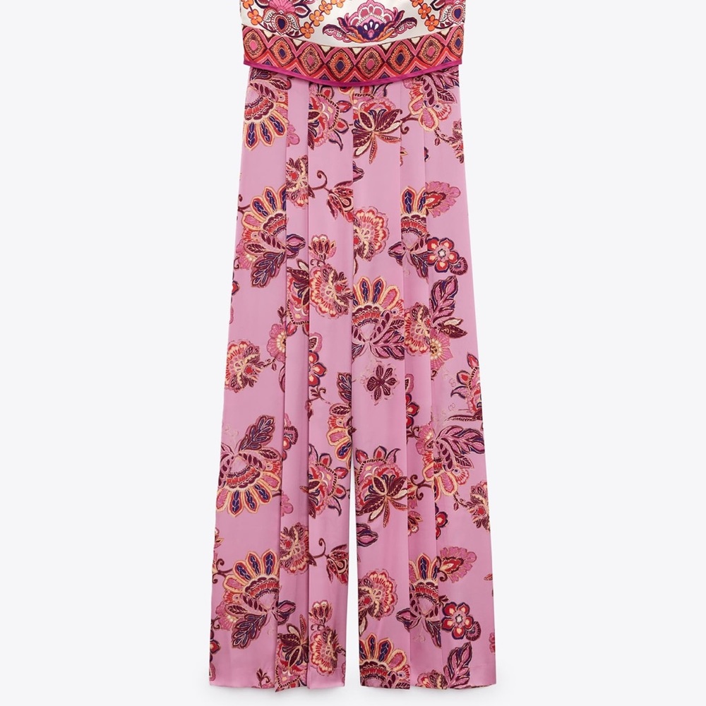 ZARA STRAPLESS FLORAL PRINT JUMPSUIT - Picture 4 of 9